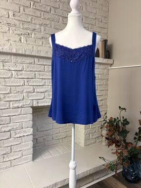 🔥 NWT Tribal Blue Lace Trim Cami Top - Ultramarine Size Small